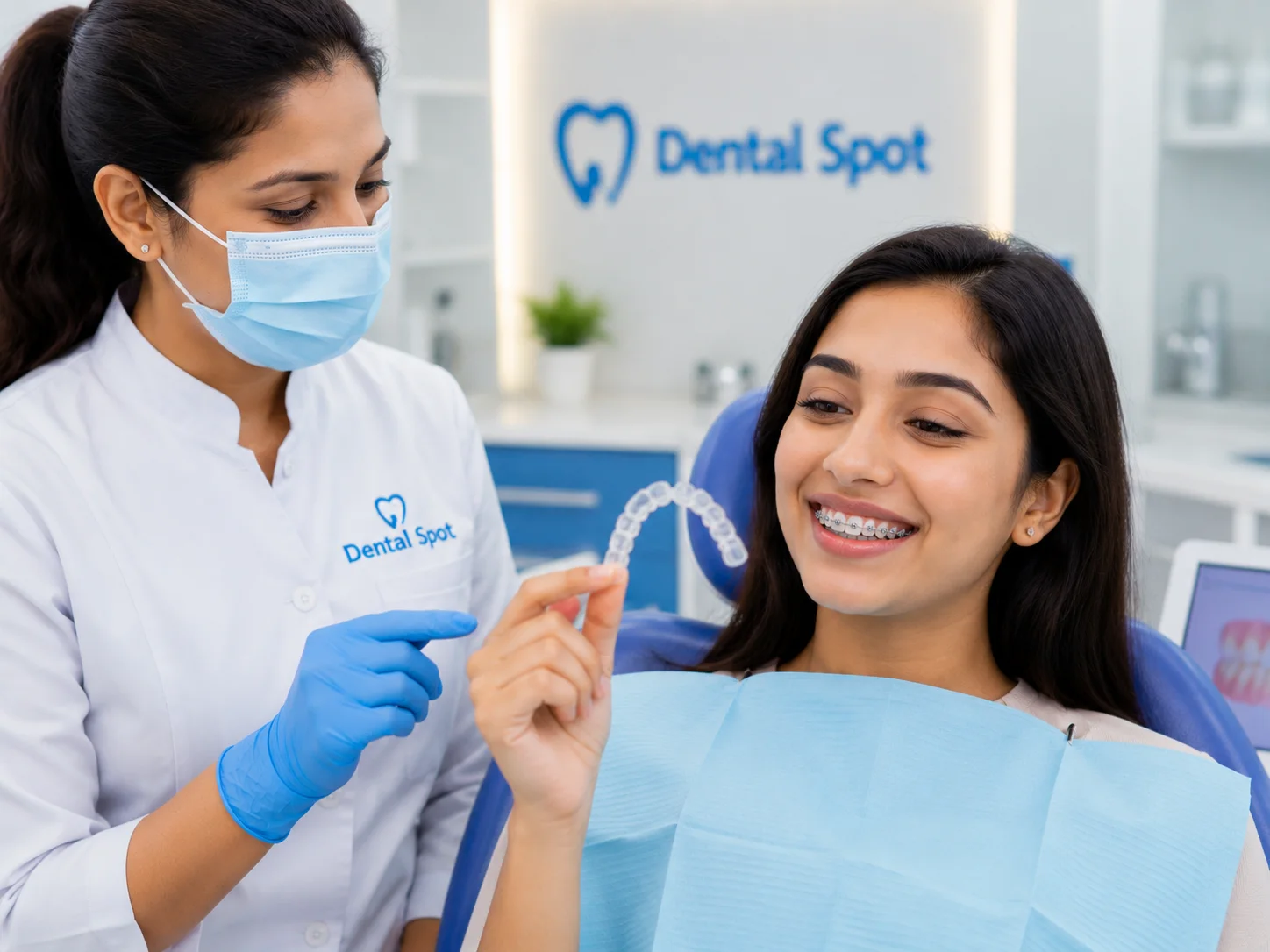 Patient smiling with clear dental aligners at Dental Spot Patna